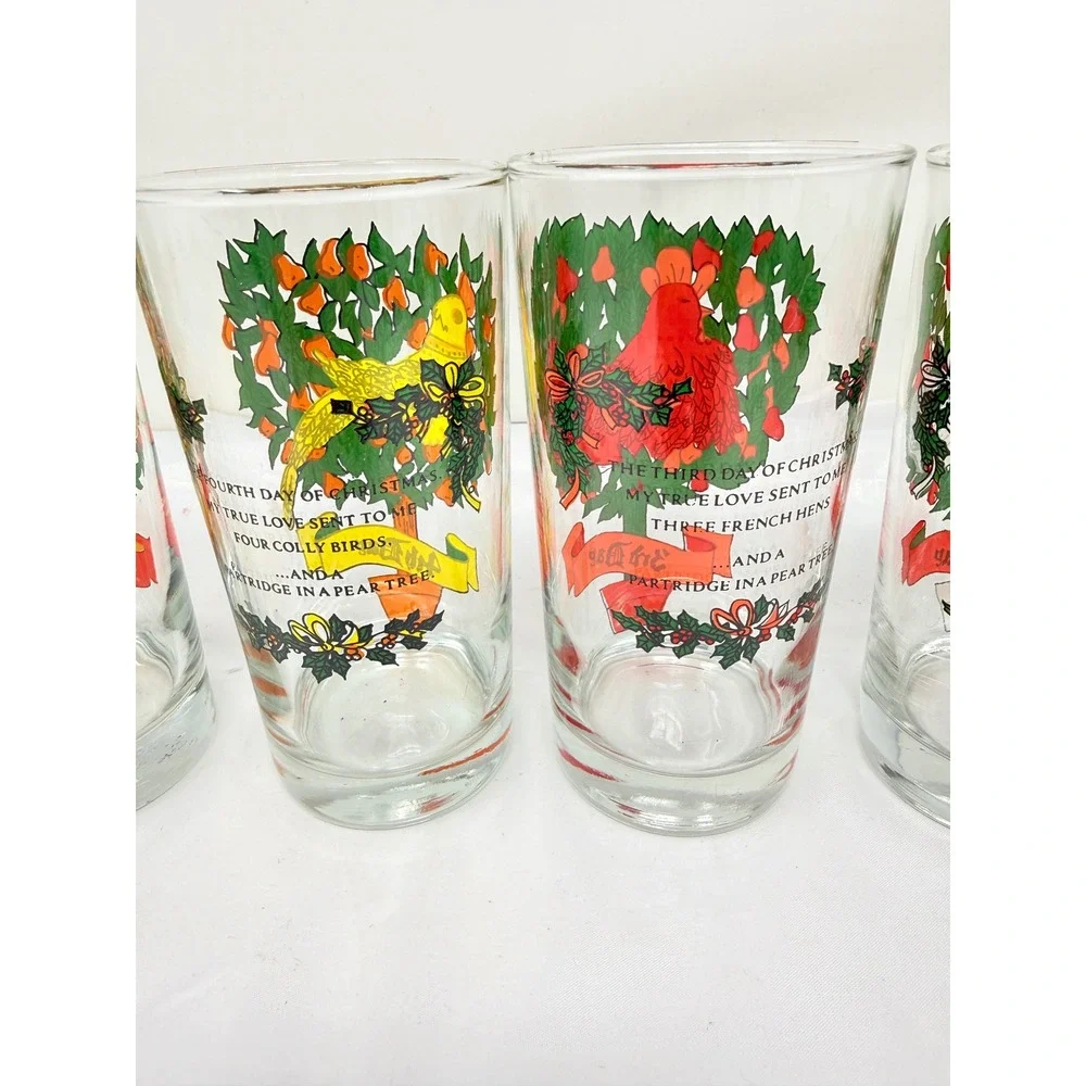 Vintage 12 Days of Christmas Indiana Glass USA Water Tumbler 12oz Entire set